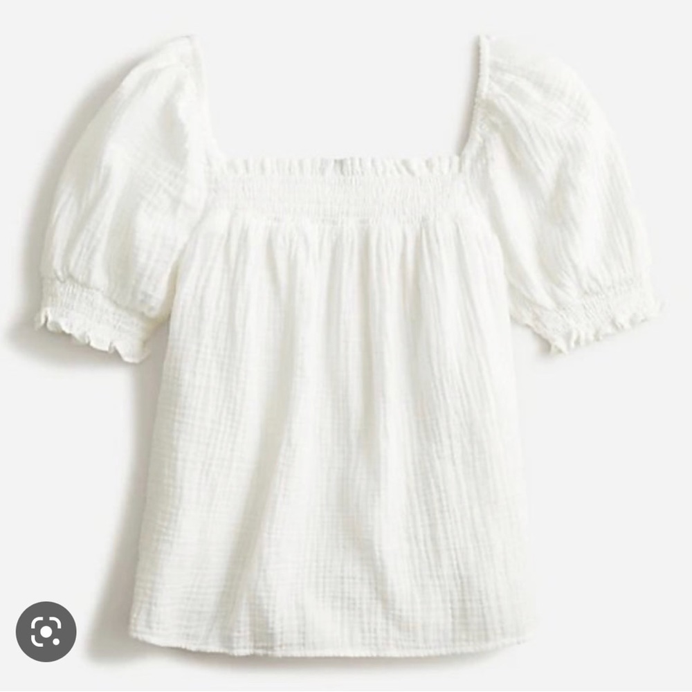J. Crew Square-neck Smocked Short Sleeve Gauze Top, White, M